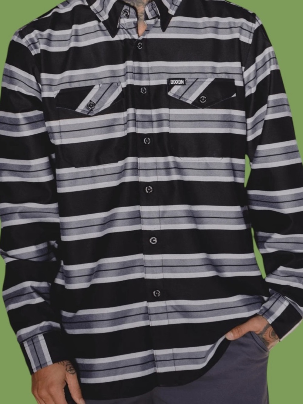 Dixxon Jalisco Striped Button-Up Shirt in Black and Gray NWT Western Streetwear